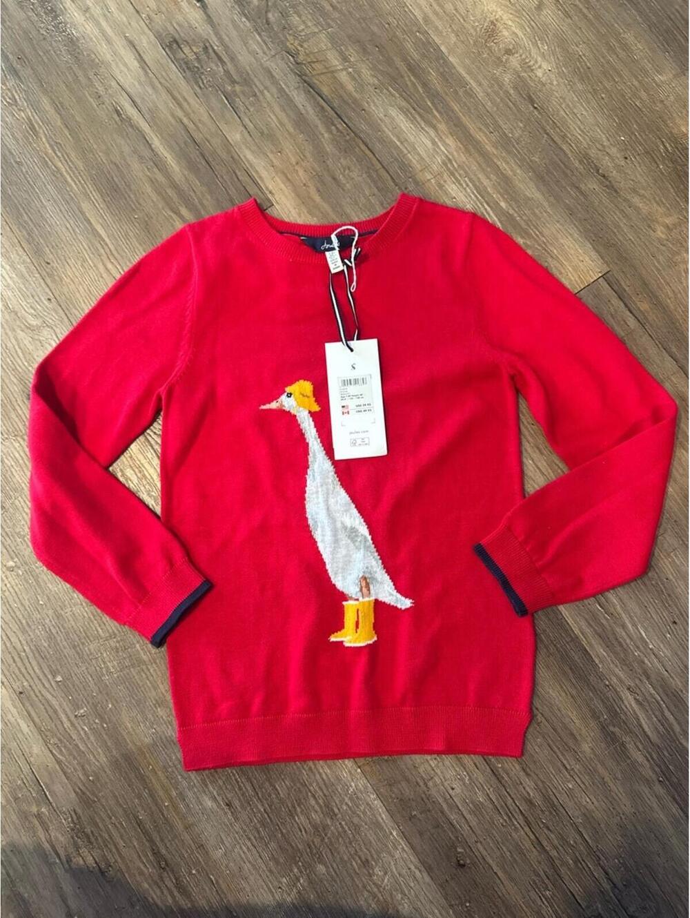 NWT Joules Girls Size 7/8Yr Red Rainy Duck Sweater Yellow Boots